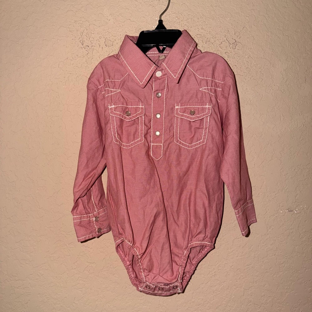 Rafter C Western Rodeo Long Sleeve Baby Bodysuit- Pearl Snaps